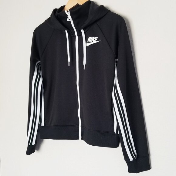 NIKE Sportswear Striped Front Zip Black Tracksuit Hoodie Women's Size S Jacket - Picture 1 of 16